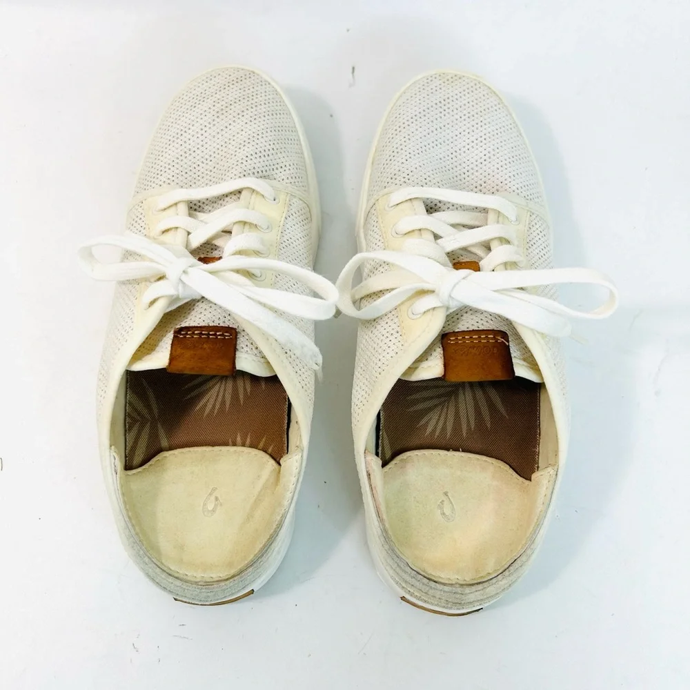 OluKai Cream-White Slip-On Perforated Sneaker Mule